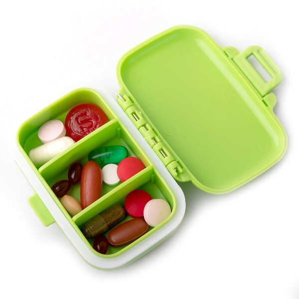 Pill Box Dispenser sorter- 3 Large Removable Organizer compartments Travel Medication Carry Cases - Daily/Weekly Vitamin Medicine Pillbox organizar Reminder Boxes 7 Times a Day am pm containers