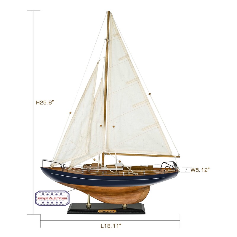 SAILINGSTORY Wooden Sailboat Decor Yacht Model Ship with Antique Finish