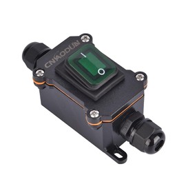 Waterproof Inline Cord Switch, CNAODUN 12V DC 20A On Off Toggle Switch with Green Light Rocker Button DPST Double Outlet Outdoor IP66