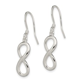 Solid 925 Sterling Silver Polished Infinity Symbol Shepherd Hook Earrings (8mm x 36mm)