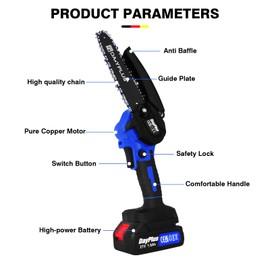 Mini Chainsaw Cordless 6 Inch Brushless Battery Powered Chainsaw with Safety Lock, 1.5Ah Battery, 2 Chains, Portable One-Handed Rechargeable Electric Chainsaw for Tree Trimming Branch Wood Cutting