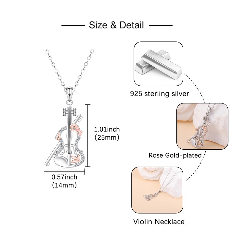 Violin Necklace for Violinst: 925 Sterling Silver Viola Cello Necklace