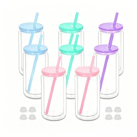 New Arrival 18oz Double Wall Snow Globe Plastic Pre-Drilled Double Wall Glass Mug with Colorful Lid and Handle Drink Cupcolor: Set30- mix colors/50pcs
