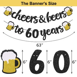 60th Birthday Decorations, 60th Birthday Decorations for Men Women, Happy Birthday Party Decorations Supplies with Cheer Banner, Number 60 Foil Balloons, Sign 60 Black and Gold Balloons