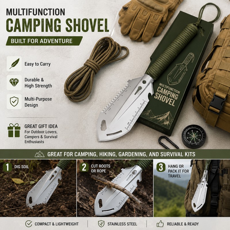 Portable Camping Shovel for Outdoor Survival – Stainless Steel Mini
