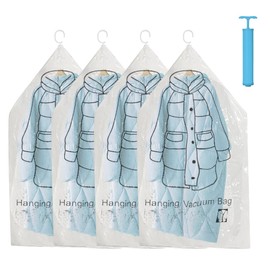 4 Stück Vakuumbeutel für Kleidung Hängend, Afenau Vakuumierbeutel Kleidung mit Handpumpe, Vakuum Kleiderbeutel mit Kleiderhaken, Hängende Vakuumierbeutel für Anzüge, Mäntel, Jacken(Musterdesign)