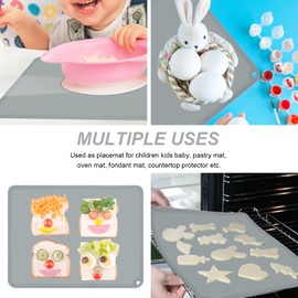 KVK Silicone Placemat for Toddles Kids Non-Slip Reusable Portable Baby Placemats for Restaurant Stain-Proof Children Food Mats Eating Table Mat 2 Pack (Silver Gray)