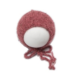 Newborn Baby Photography Props Hat Crochet Knitted Classic Tweed Bonnet Unisex Photo Shoot Outfits Handmade Hat (Deep Pink)