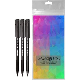 Uni-ball ONYX Rollerball Pen, Micro Point (0.5mm), Black Ink, 3 Count, Bundle with Plastic Reusable Pouch