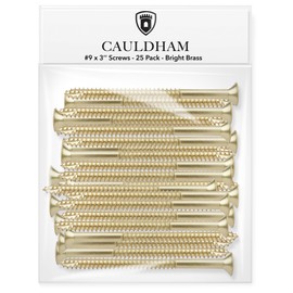 Cauldham Bright Brass Wood Screws #9 x 3 Inch for Door Hinges - 25 Pack