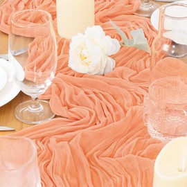 Jimtx 12pcs Peach Cheesecloth Table Runner Fall Cheese Cloth Table Runners 22×120 inch 10FT for Home Farmhouse Wedding Baby Bridal Shower Birthday Party Ceremony