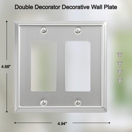 OKAWYC Double Decorator Light Switch Cover Aria Metal Wall Plate, 2-Pack Brushed Nickel 2 Gang Double Rocker, for Receptacle Dimmer Switch GFCI Outlet, Switch Cover Decorative Wallplate, Durable