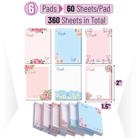 Mr. Pen- Sticky Notes, 1.5"x 2", 6 Pads, 60 Sheets, Small Floral Mini Notes, Colored Bulk Pads