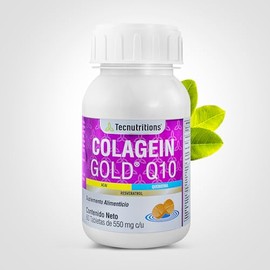 Colagein Gold Q10 (60 pz de 550 mg/cu) - Suplemento que contiene colágeno hidrolizado, queratina, resveratrol, Q10, acai, blueberry, noni, arándano, semilla de uva, mangostan y goji. Apoyo para articulaciones, piel, cabello, uñas y bienestar celular. TECNUTRITIONS