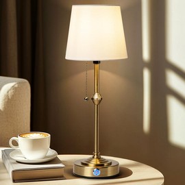 Rechargeable Cordless Table Lamp 5200mAh Battery Powered Dimmable Desk Lamp LED Night Light, Bedside Night Light with Fabric Shade for Bedroom Dining Room Camping Cafe, 3 Color Dimmable Touch Lamp:_Black