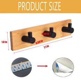 Bamboo Wood Key Holder for Wall - Key Hanger with Hooks - Decorative Wall Hooks for Hanging Heavy Duty Key Organizer for Kitchen, Bedroom, Bathroom - Ideal Coat Rack (3 Hooks, Black)