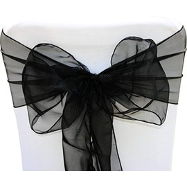 Sarvam Fashion Organza Chair Bow Sash Décor Bows Sashes for Wedding Reception Events Banquets Decoration - (25, Black)