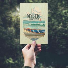 Mystic, Connecticut, Dory and Lobster Traps, (4x6 Birch Wood Postcards, 2-Pack Stationary, Rustic Home Wall Decor)