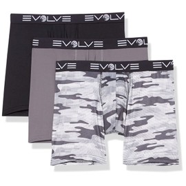 Evolve Men's Micro Sport 3 Pack 6'' Boxer Brief, Black/Lead/Tech Camo-Grey, Medium