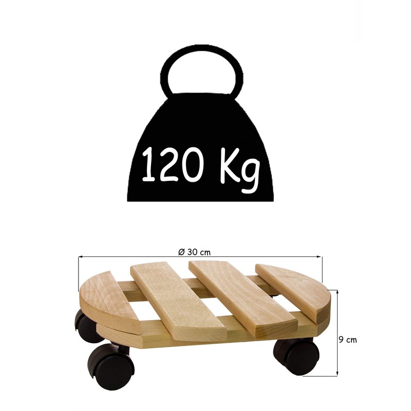 BigDean 5 x Plant Rollers Round Beech Wood Solid Wood