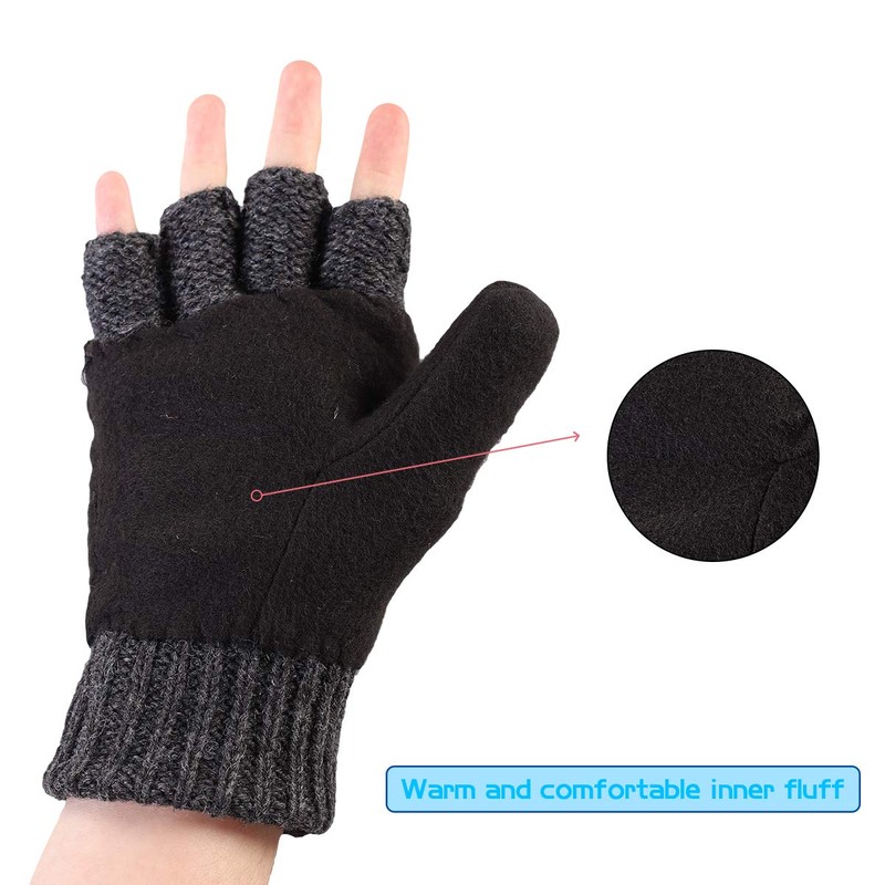Winter Knitted Fingerless Wool Gloves Thermal Insulation Warm Convertible Mittens