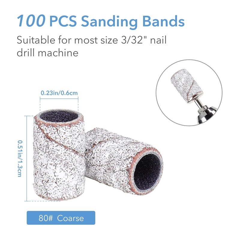 GazePlus 100 Pcs Sanding Bands for Nail Drill 80 Grit
