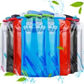 Moocuca 8 x foldable drinking bottle, foldable water bottle with screw cap and ring buckle, reusable foldable drinking bag for climbing, hiking, exploring (4 colours)