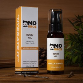 Beard Oil | Vanilla & Mango | 50ml | Softens, Hydrate & Conditions Facial Hair | Promotes Growth, Reduces Dryness & Itching | Contains Natural & Premium Ingredients Argan, Jojoba