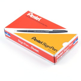 Pentel Arts Sign Pen, Vintage Style Fiber Tipped Pen (2.0mm), Calligraphy, Blue Ink, S520-C, Box of 12