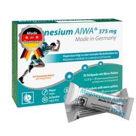 T&D Magnesium AIWA 375 mg, no Water 20 stickpack, Easy to use, Orange Flavour with Micro-pellets