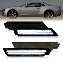 NEIFILES LED Side Marker Light for Chevy Camaro 2010 2011 2012 2013 2014 2015 Front Rear Fender Bumper White Lamps Smoked Lens Driver & Passenger Side Bumper Lights, 4PCS