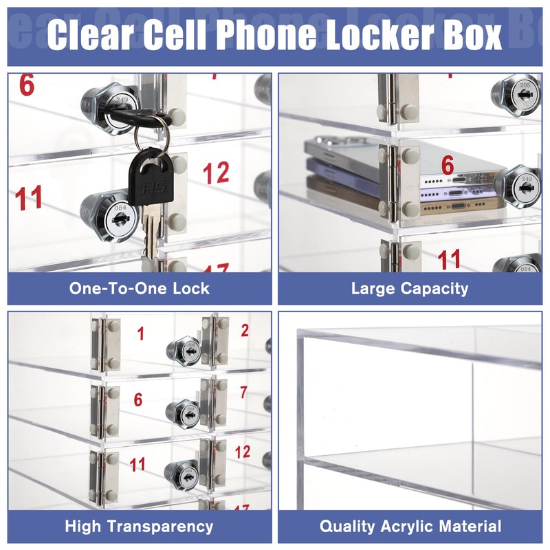 Layhit 20 Slots Cell Phone Locker Box for Classroom Clear