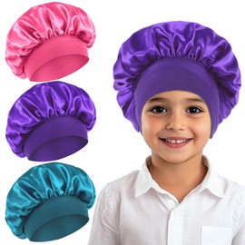 CIATBYYJ 3 Pcs Soft Wide Kids Bonnets for Sleeping Adjustable Sleep Hair Bonnet for Baby Kid Elastic Band Sleeping Hair Bonnets for Kids Baby Girls Boys Toddler (Blue/Rose/Deep Purple)