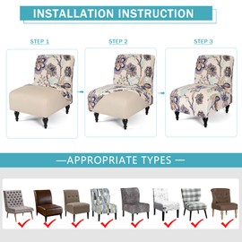 Iauddy Armless Accent Slipper Chair Cover Slipcover,Stretch Spandex Removable Jacquard Non-Slip Silp Cover for Accent Chair Without arms Furniture Protector for Living Dining Room(Beige Flower, 2)