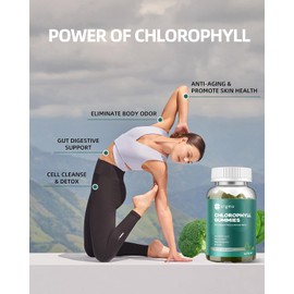 Chlorophyll Gummies for Body Odor Deodorant 2 Pack, Sugar Free Vitamins D Gummy 1000IU, ACV Spirulina Chlorella Herbal Supplement for Women Immune Support Vegan Non-GMO