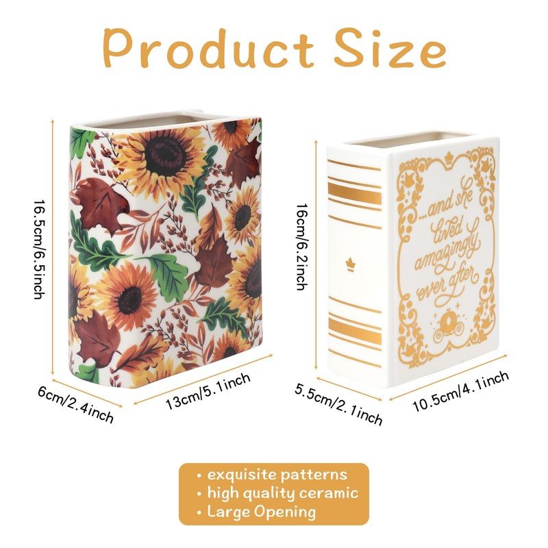 IBEQUEM Ceramic Book Vase, Multifunctional Desktop Ceramic Vase, Ceramic Book