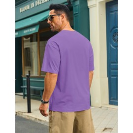 Cotrasen Mens T-Shirts Short Sleeve Cotton Summer UPF 50+ Moisture Wicking Casual Loose Fit Crew Neck Pocket Tee Shirts Purple