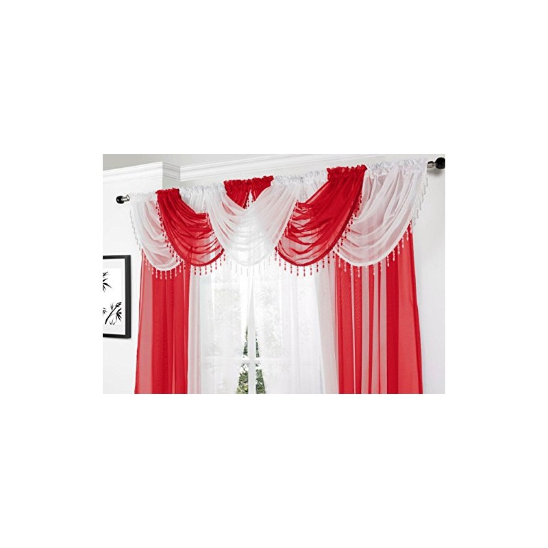 Supplied by Maple Textiles Red Voile Curtain Swag with Crystal