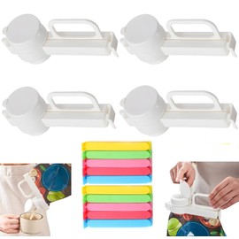 4 Pack Bag Clips with Pour Spout + 10 PCS Food Bag Clips, Sealing Bag Clips for Snack Food Storage, Reusable Plastic Cap Sealer Clips for Snack Small Particle Food, Liquid, Dog/Cat Food Organizer