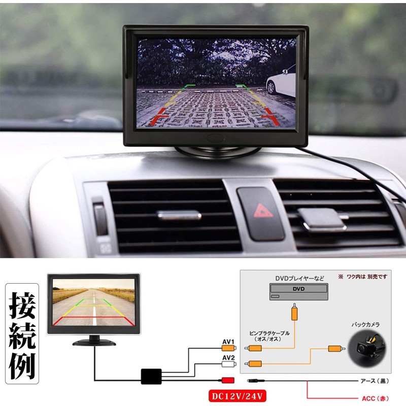 OBEST On-Dash Monitor, LCD Monitor, 2 Video Inputs, For 12