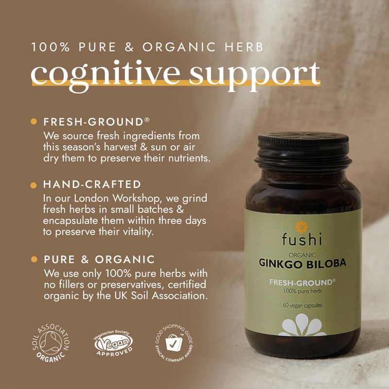Fushi Organic Ginkgo Biloba Capsules, 60 Caps | Fresh-Ground Whole