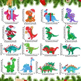 20 Pcs Christmas Dinosaur Diamond Art Keychains Diamond Painting Keychains 5D DIY Diamond Art Kits Dinosaur Gem Diamond Keychains Diamond Key Rings for Adults Beginners Holiday Craft Decoration