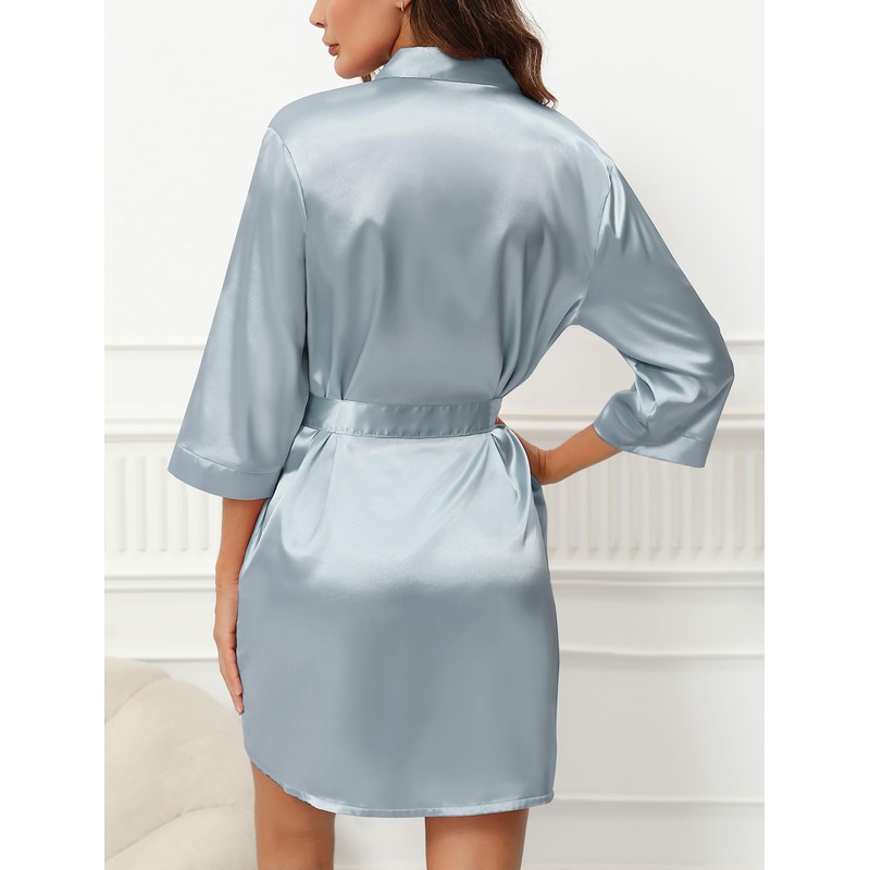 Women's Satin Robes Short Silky Bathrobes Bridesmaid Party Dressing Gown