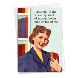 NobleWorks - 1 Funny Retro Birthday Greeting Card - Women's Birthday Celebration Humor, Vintage Notecard - Unread Books C7259BDG