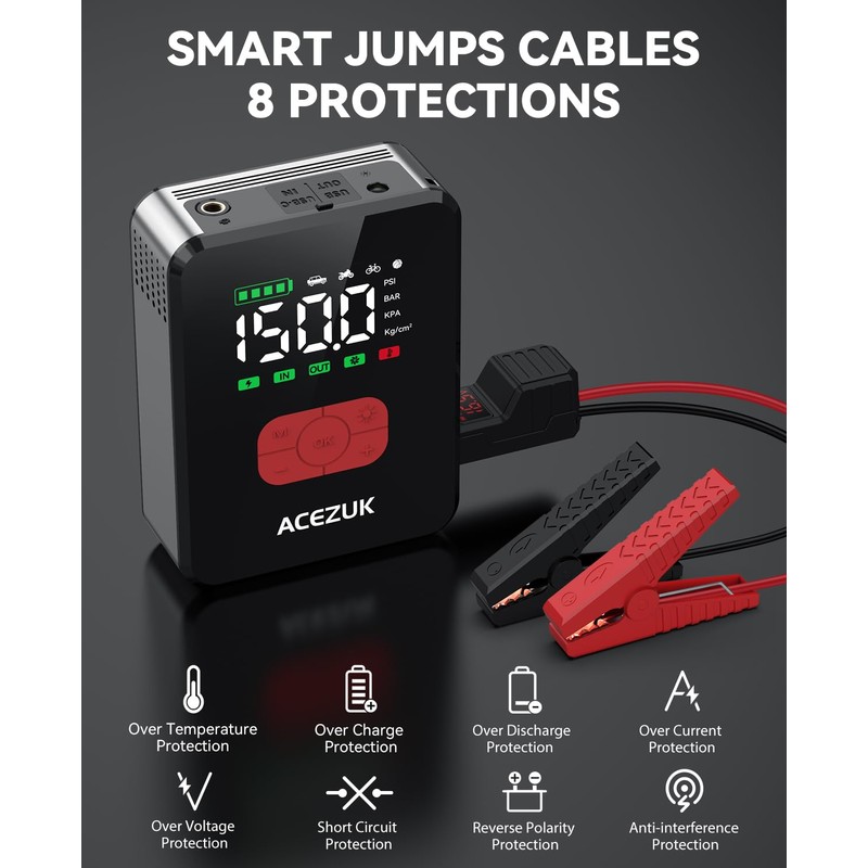 Jump Starter with Air Compressor, 7000A 150PSI Portable Car Jump
