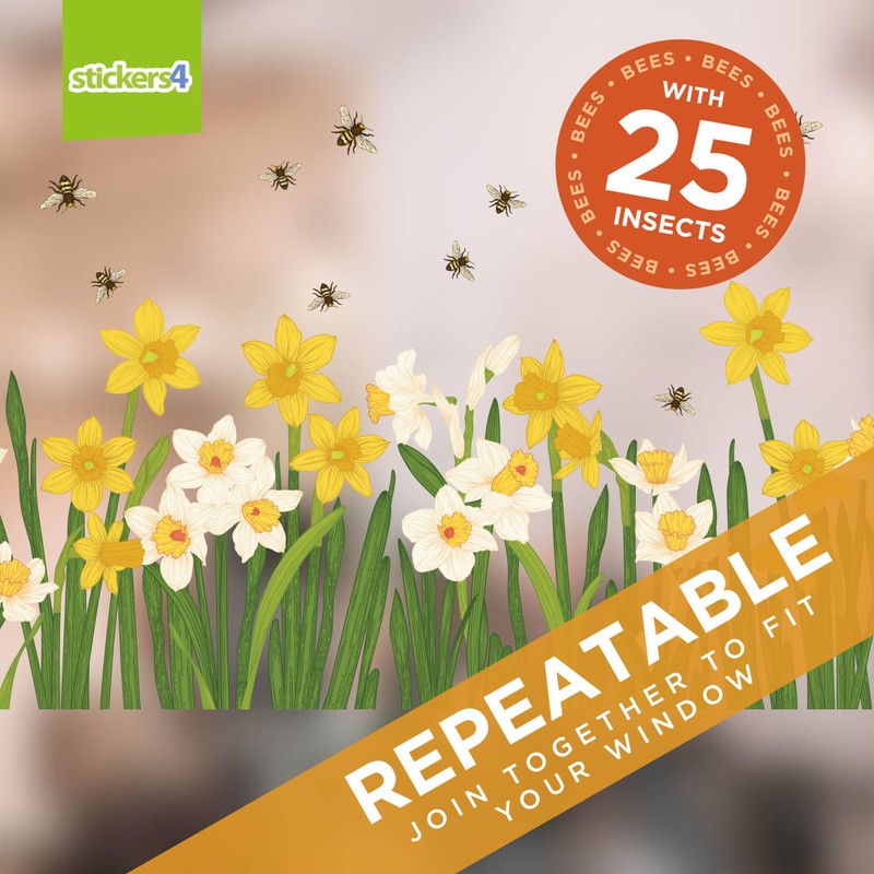 Stickers4 - Spring Window Stickers for Glass - Daffodill and