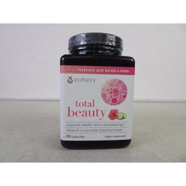 Youtheory Total Beauty Hyaluronic Acid Keratin & Biotin Capsules 90 Ct EXP 08/25