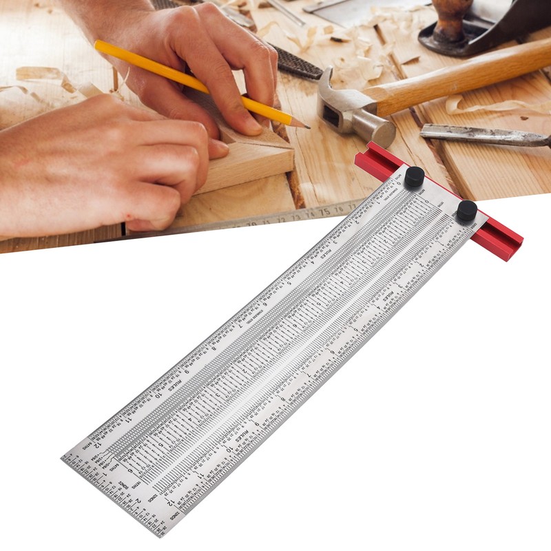 T Rule Stainless Steel Silver Scribing Ruler Woodworking Measuring Tool