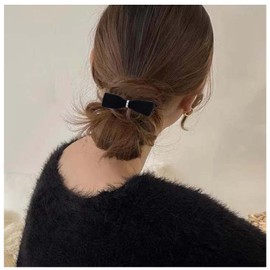 Yheakne-Pinza para el pelo con lazo de satén vintage, pasador para el pelo de terciopelo negro, pasador para el pelo con perlas de invierno, pasador con lazo francés, accesorios para el cabello con la