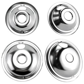 4 Pack GE68C Chrome 2 x 6inch, 2 x 8inch Burner Drip Pan Bowls by PANDEELS- Fit for GE Stoves and Hot-point Electric Ranges - Drip Pans Set